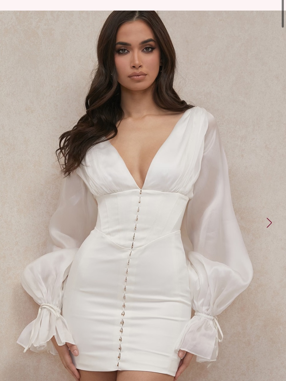 House of CB White Long-Sleeve V-Neck Mini Dress